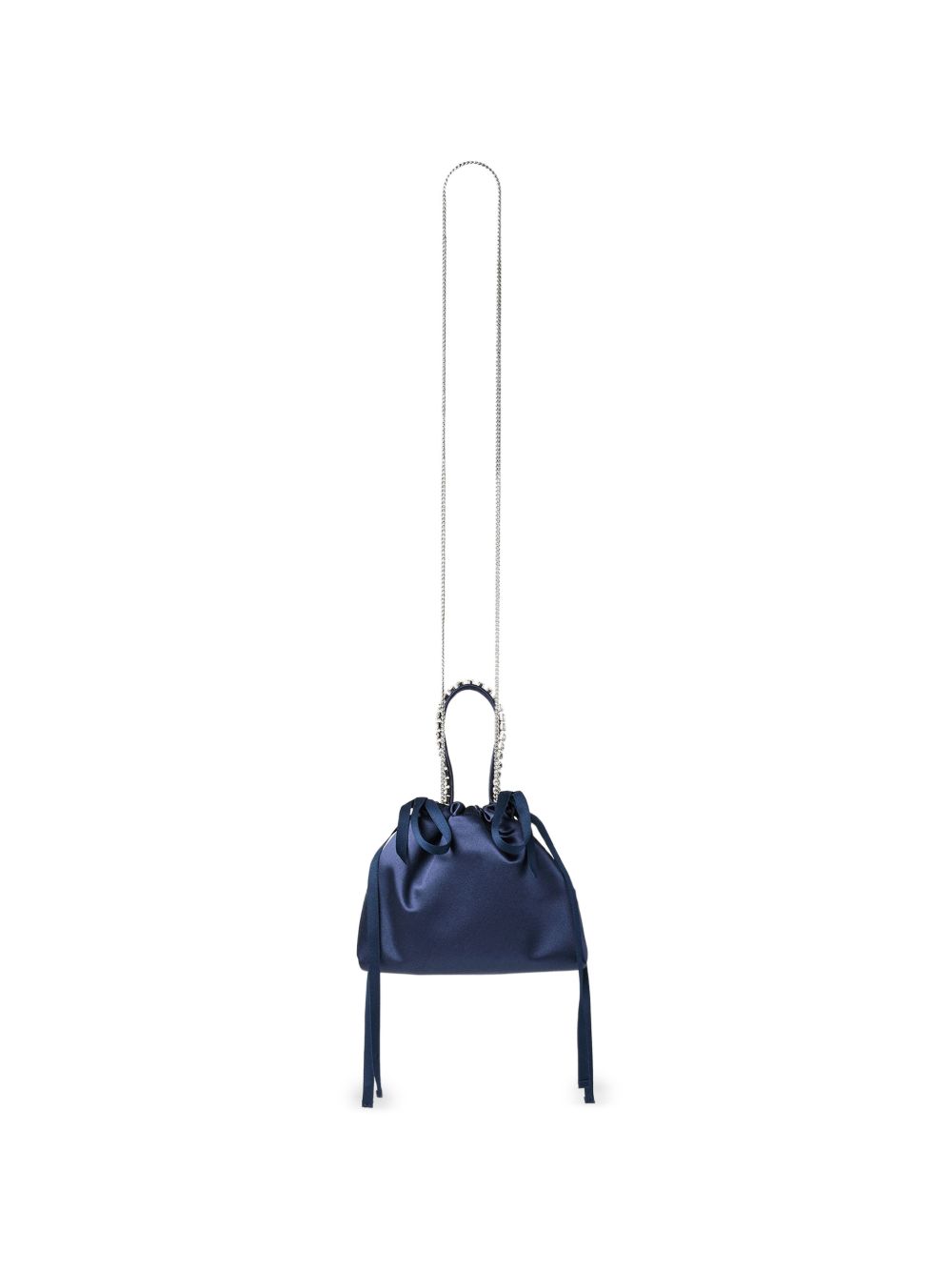 Borsa satinata con cristalli in blu 