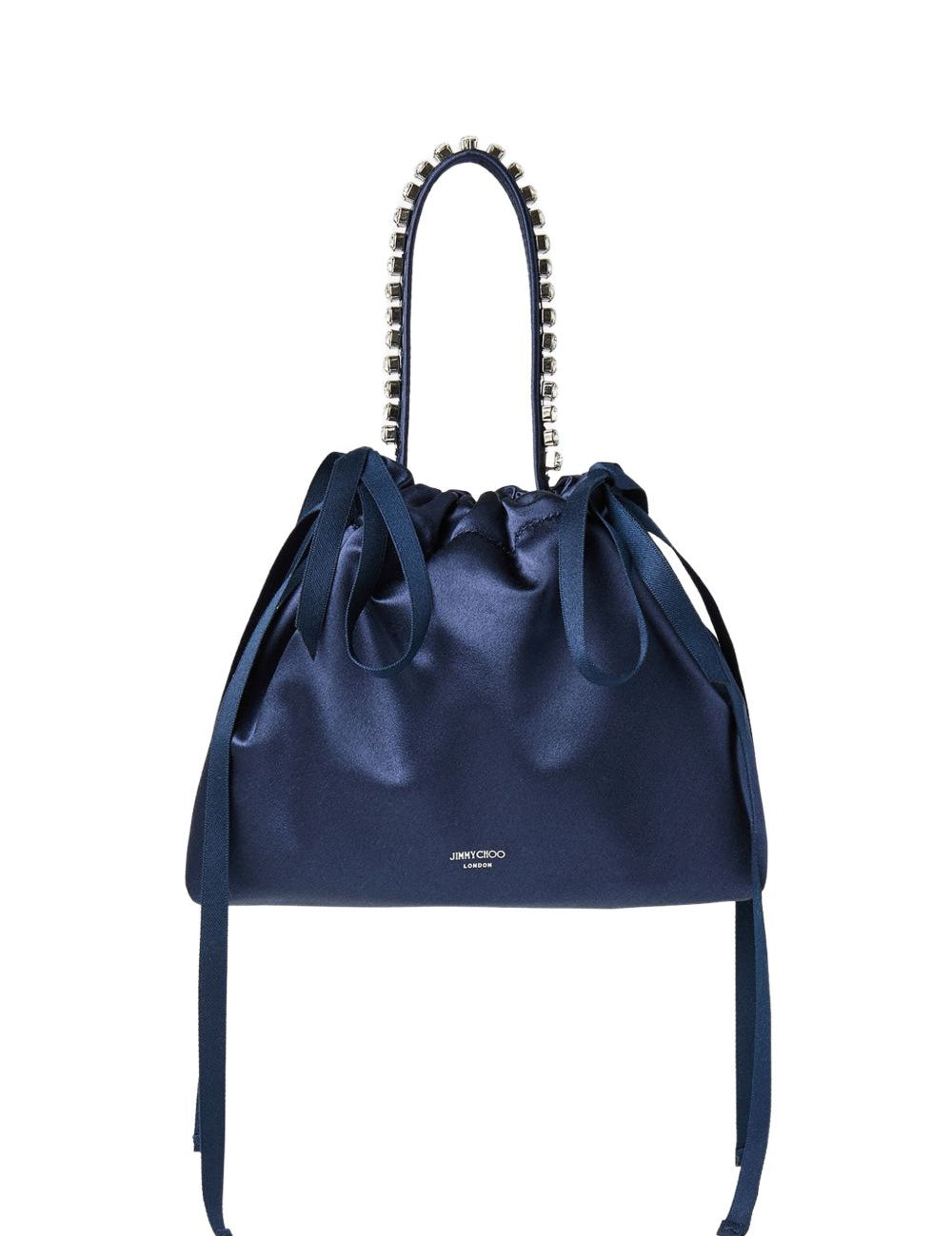 Borsa satinata con cristalli in blu 