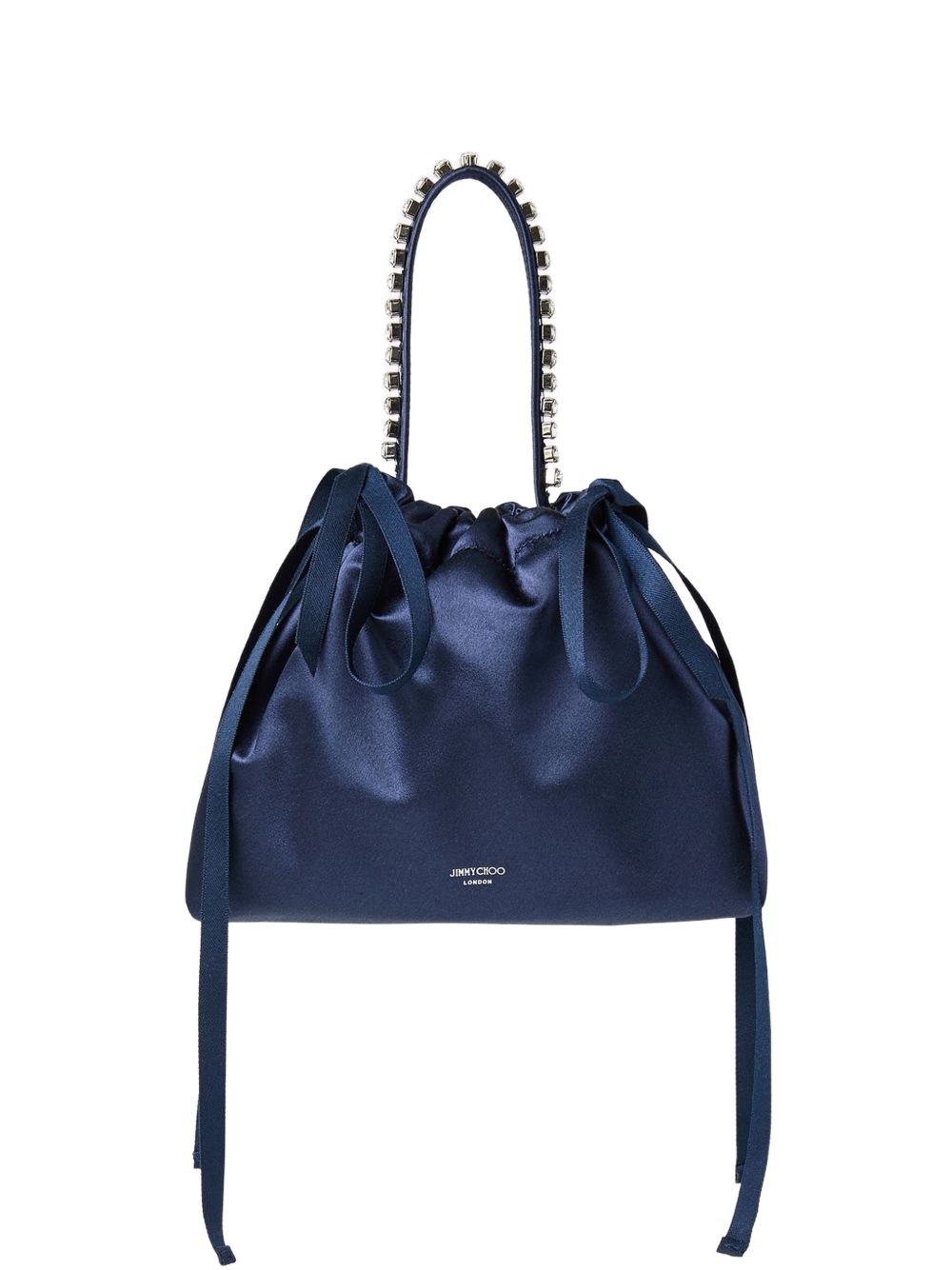 Borsa satinata con cristalli in blu 