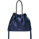 Borsa satinata con cristalli in blu 