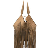 Borsa Lotus con frange in beige 