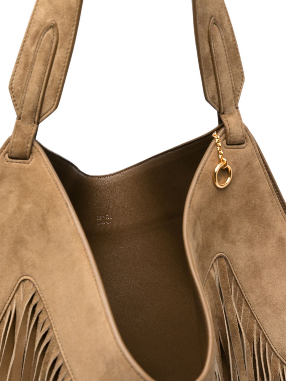 Borsa Lotus con frange in beige 