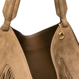 Borsa Lotus con frange in beige 