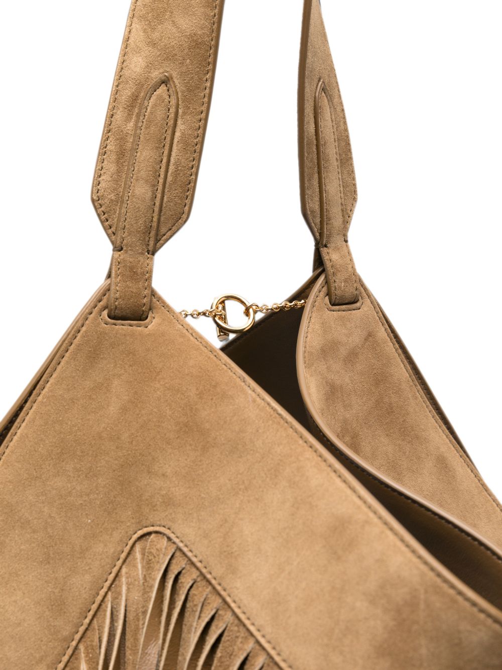 Borsa Lotus con frange in beige 
