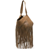 Borsa Lotus con frange in beige 
