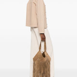 Borsa Lotus con frange in beige 