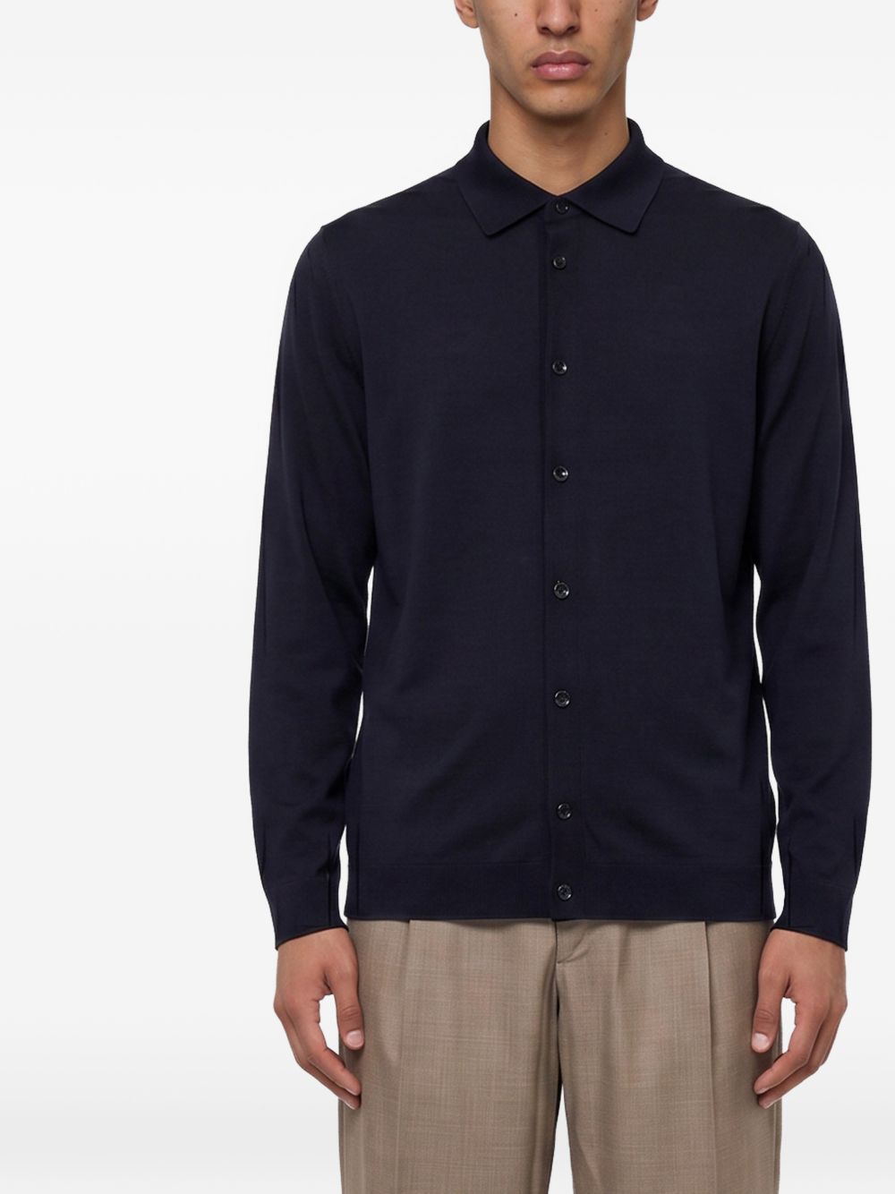 Camicia in maglia di seta blu denim 