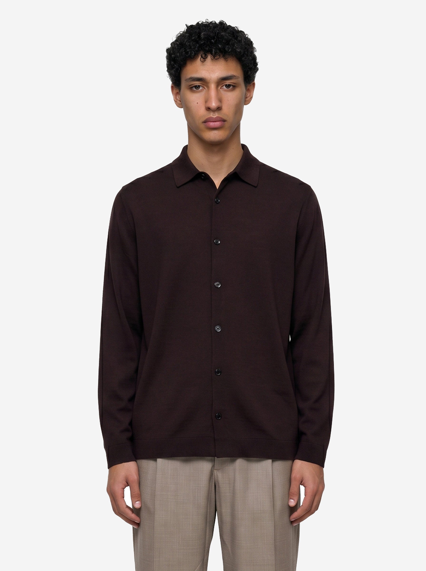 Camicia maglia in merino marrone 