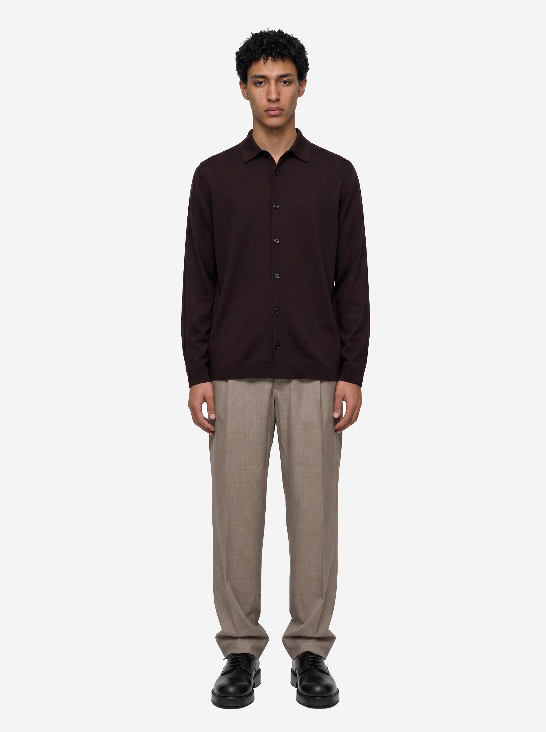 Camicia maglia in merino marrone 