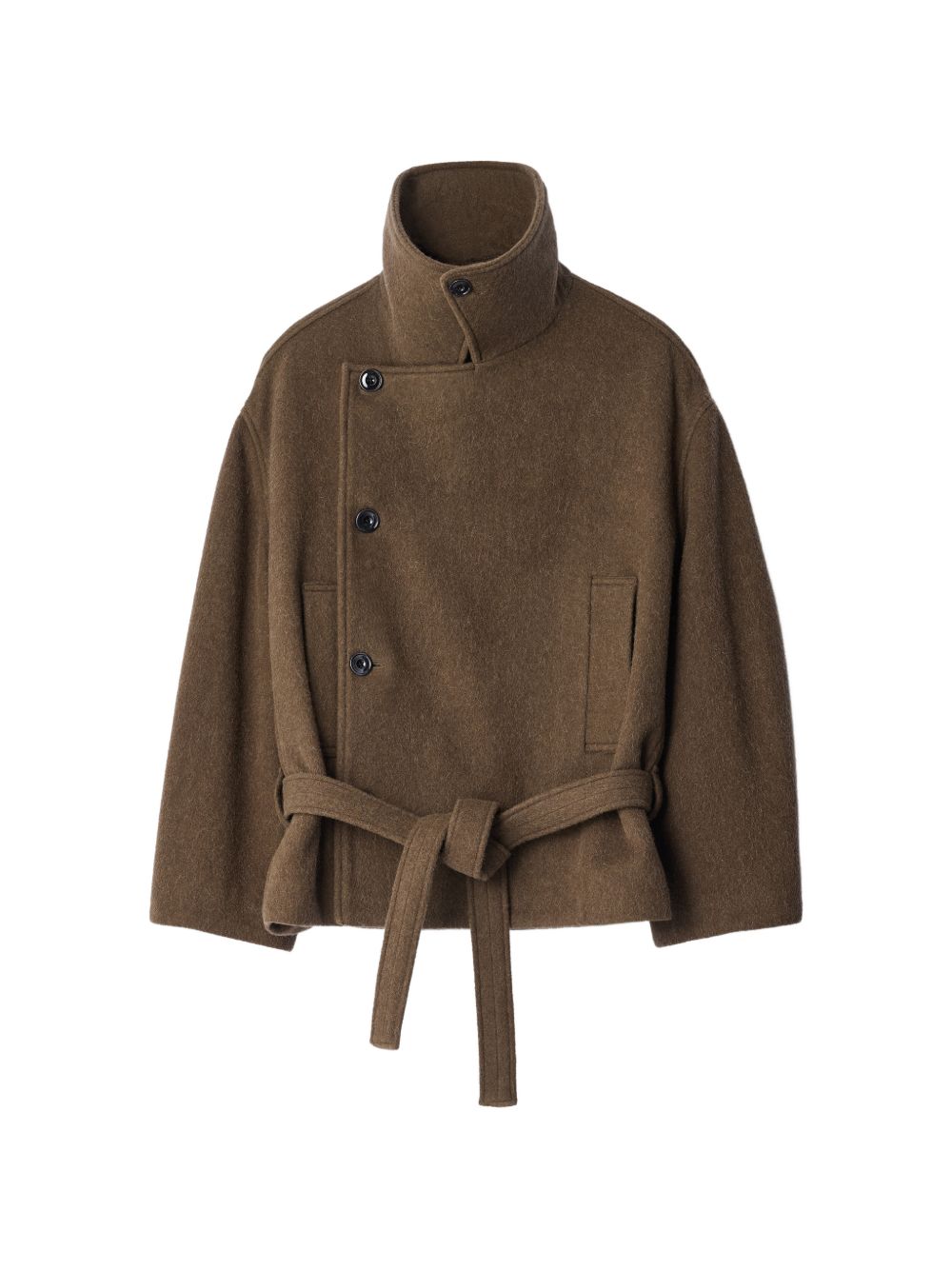 Cappotto corto a portafoglio in misto lana infeltrita e alpaca in marrone 