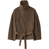 Cappotto corto a portafoglio in misto lana infeltrita e alpaca in marrone 