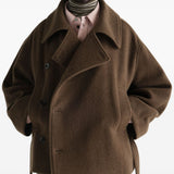 Cappotto corto a portafoglio in misto lana infeltrita e alpaca in marrone 