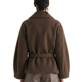 Cappotto corto a portafoglio in misto lana infeltrita e alpaca in marrone 