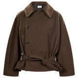 Cappotto corto a portafoglio in misto lana infeltrita e alpaca in marrone 