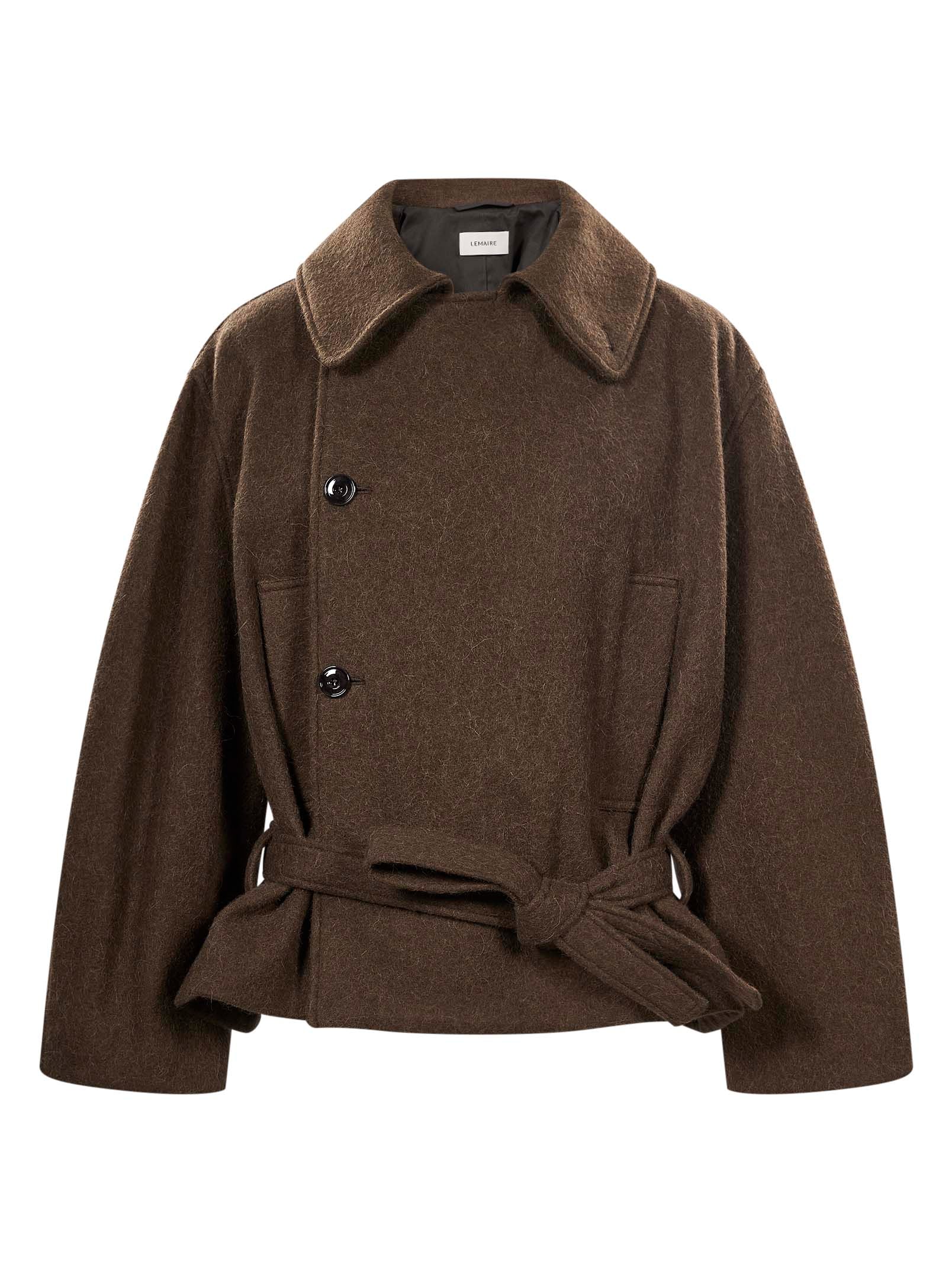 Cappotto corto a portafoglio in misto lana infeltrita e alpaca in marrone 