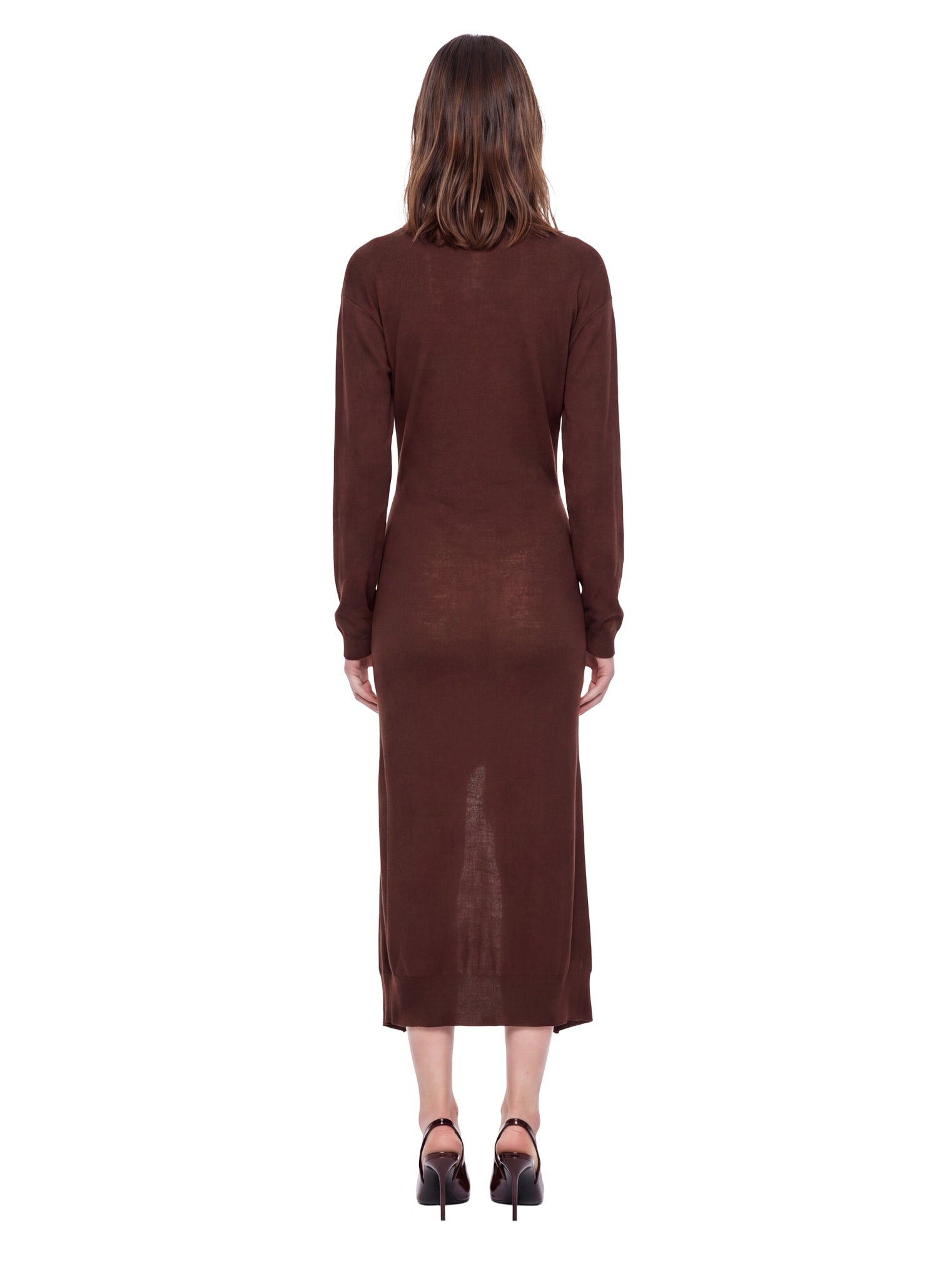 Abito midi con bottoni in lana in bordeaux 