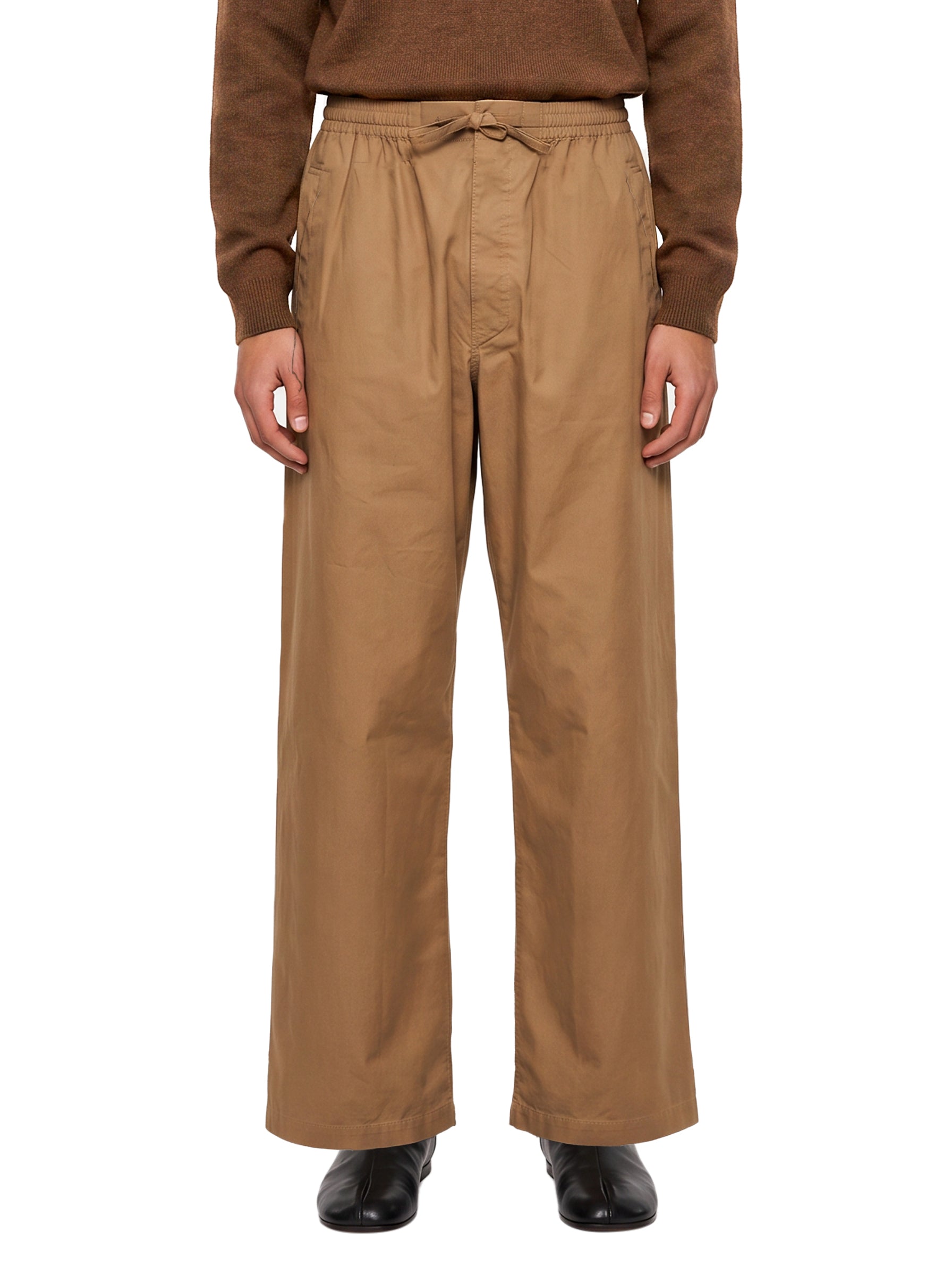 Pantaloni a gamba ampia con coulisse in beige 