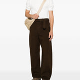 Jeans a gamba ampia con cintura in marrone 