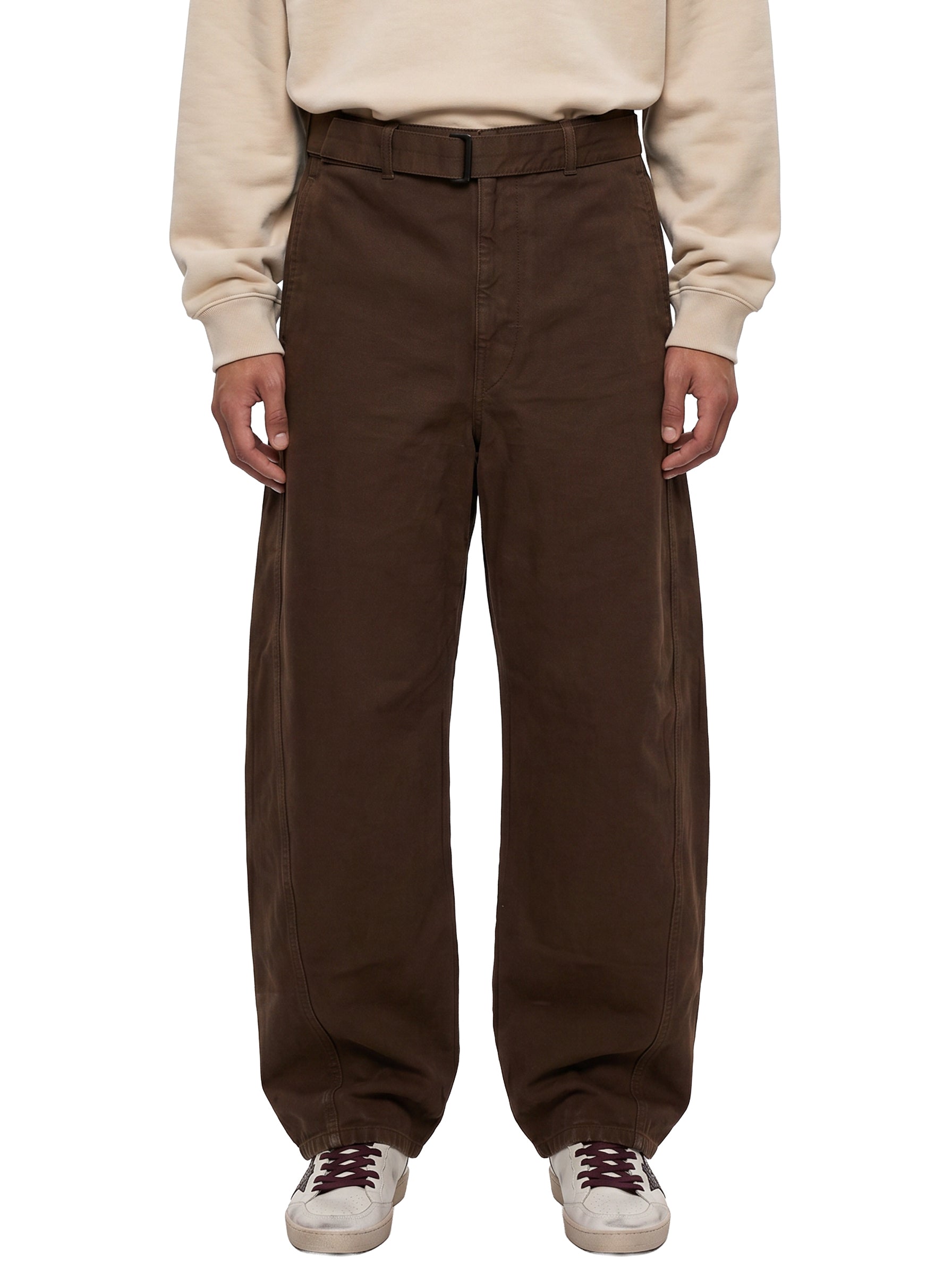 Jeans a gamba ampia con cintura in marrone 