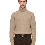 Maglione a collo alto a coste in beige 