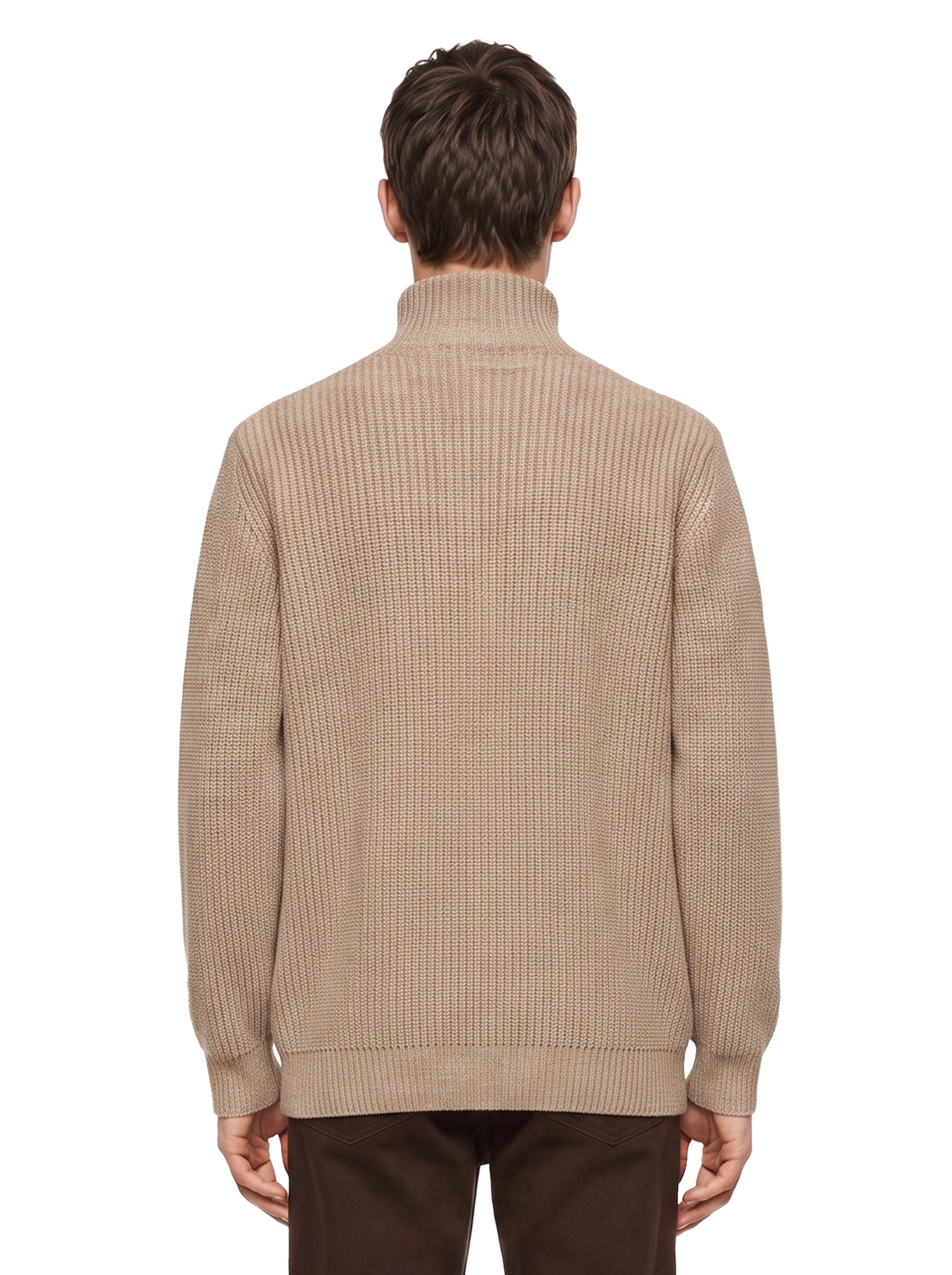 Maglione a collo alto a coste in beige 