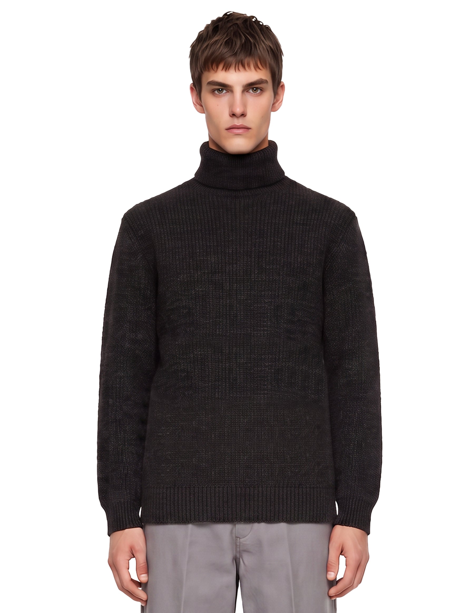 Maglione a collo alto a coste in grigio 