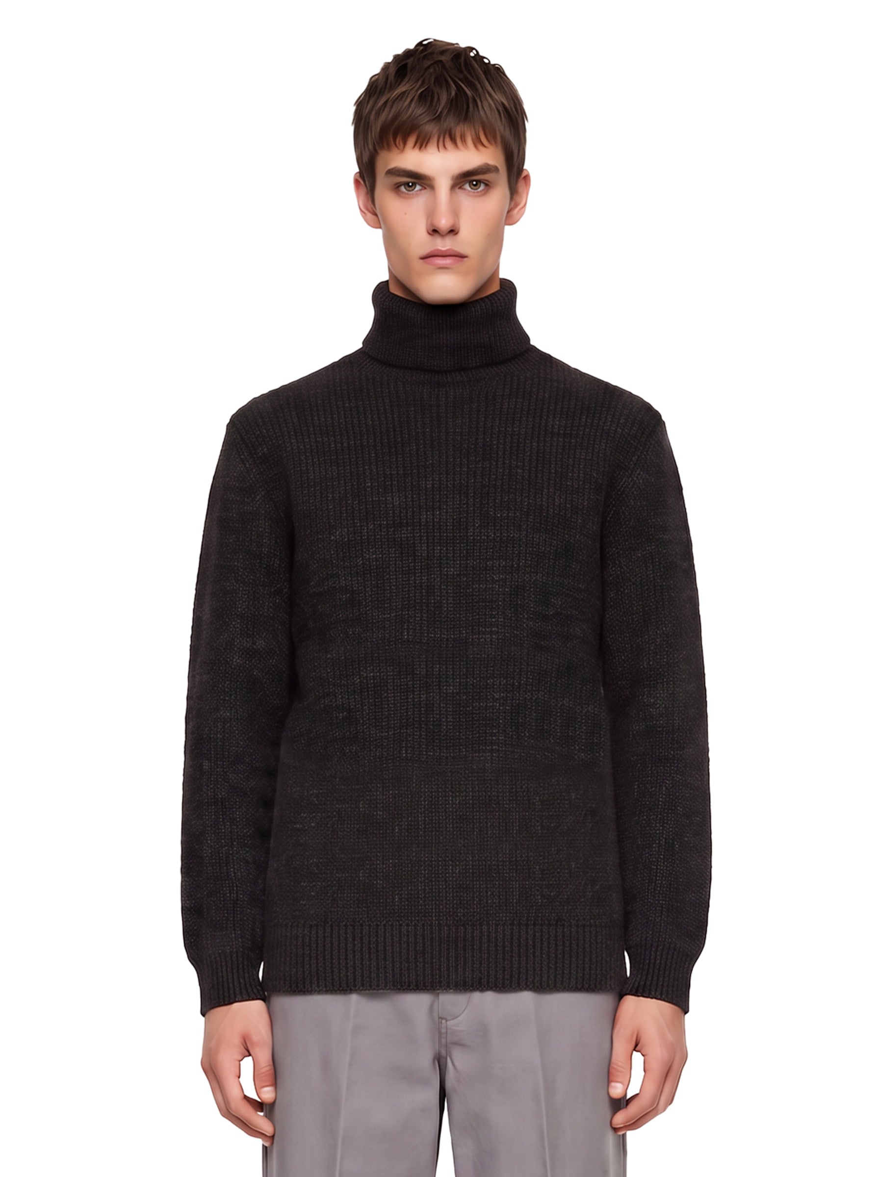 Maglione a collo alto a coste in grigio 