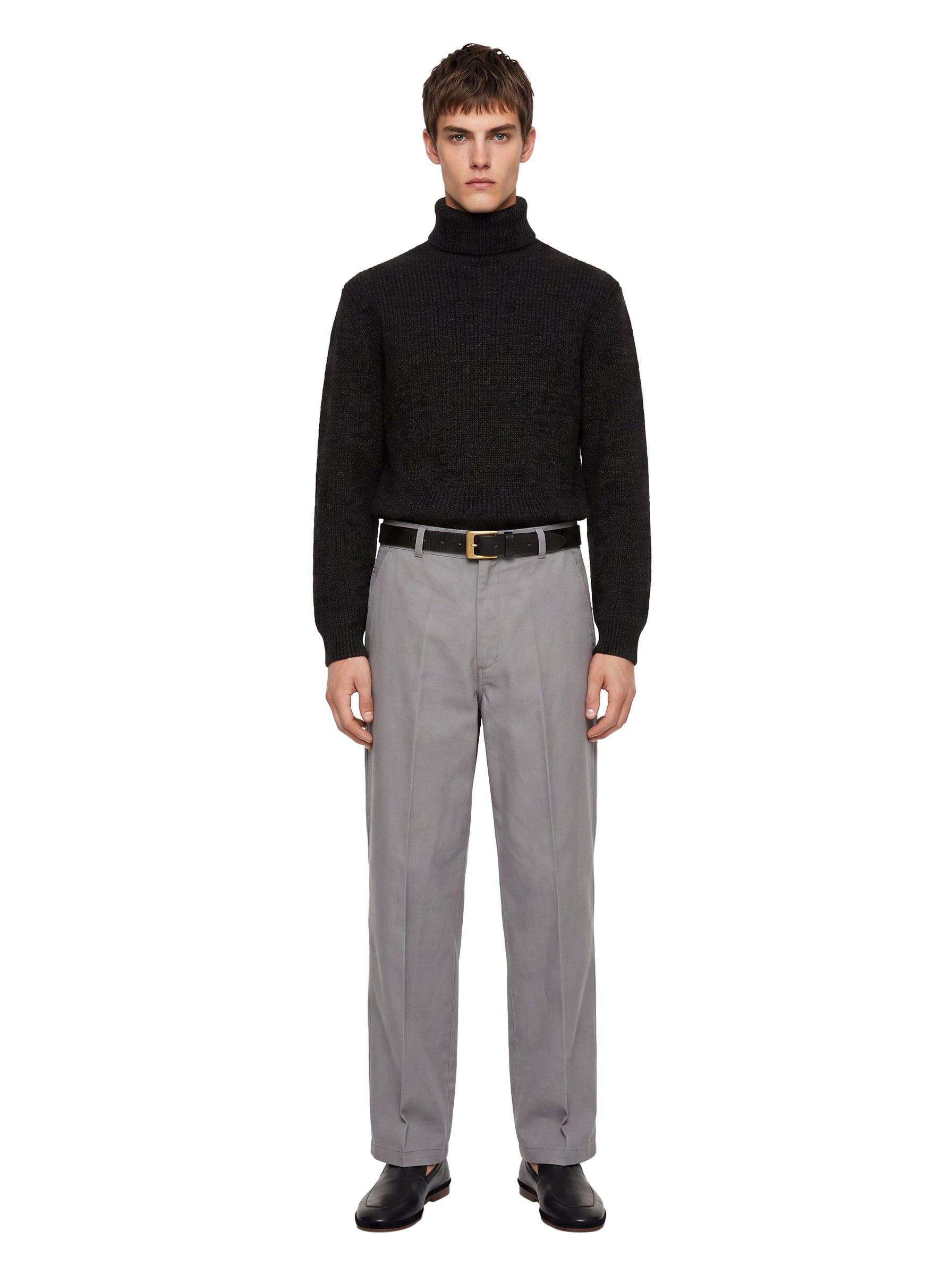 Maglione a collo alto a coste in grigio 