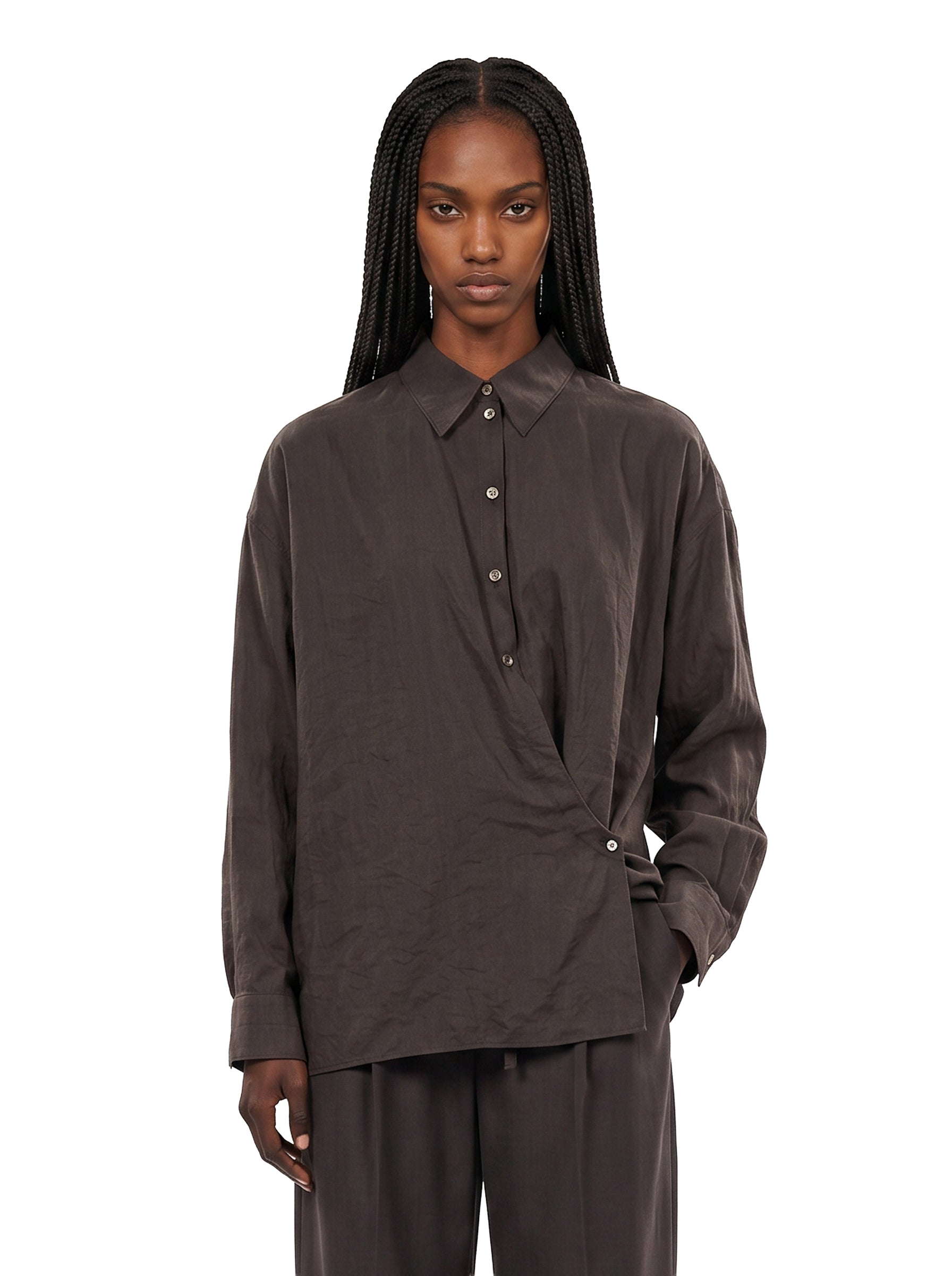 Camicia con design asimmetrico in marrone 