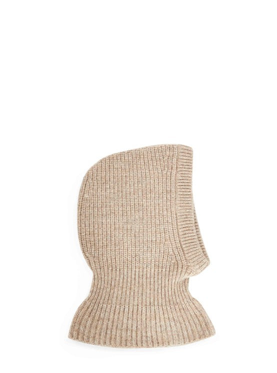Passamontagna a coste in beige 