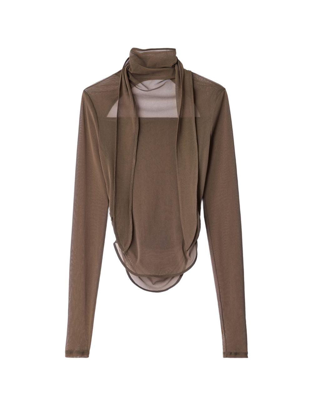 Top semi-trasparente con foulard in beige 