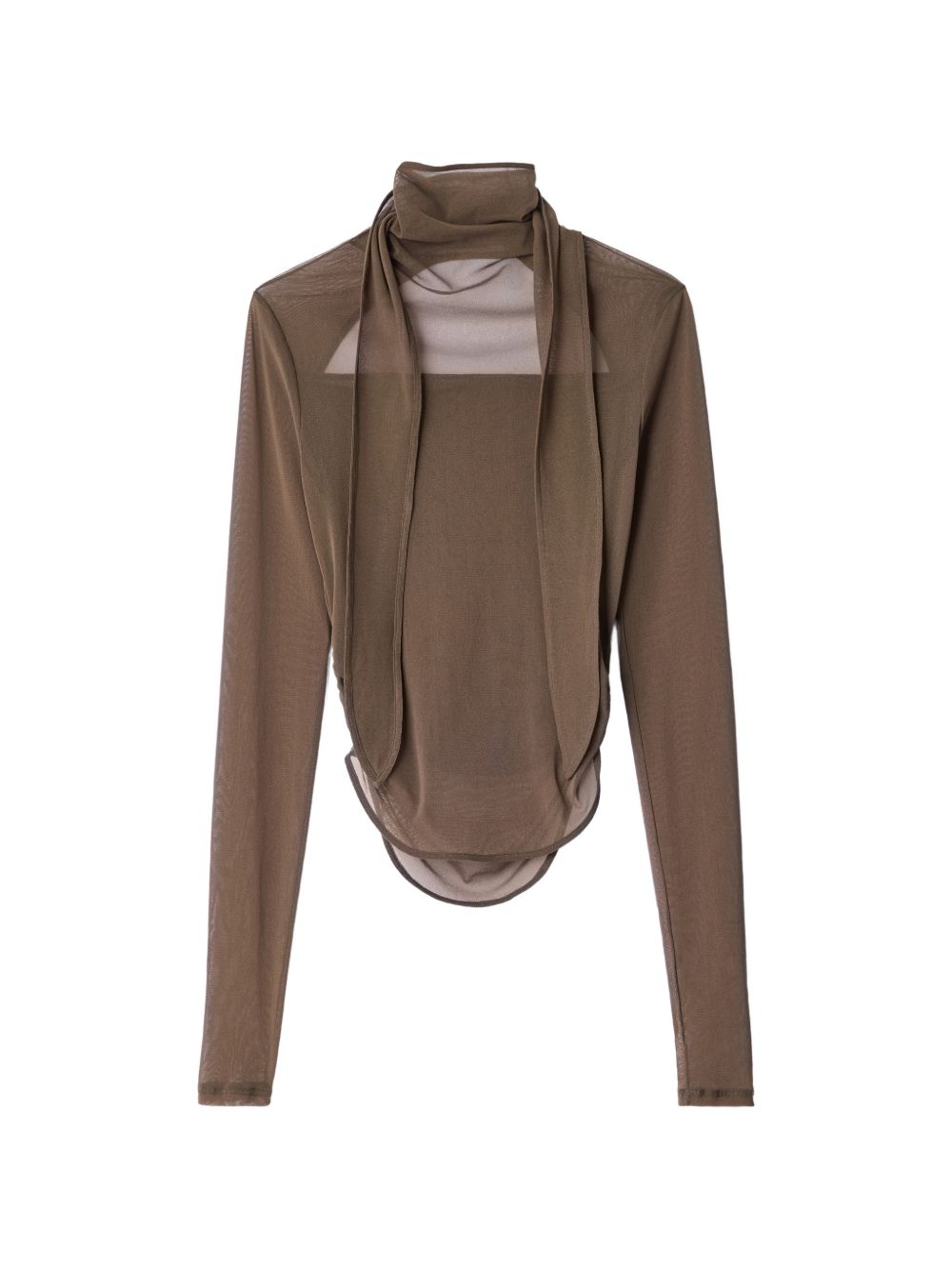 Top semi-trasparente con foulard in beige 