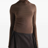 Top semi-trasparente con foulard in beige 