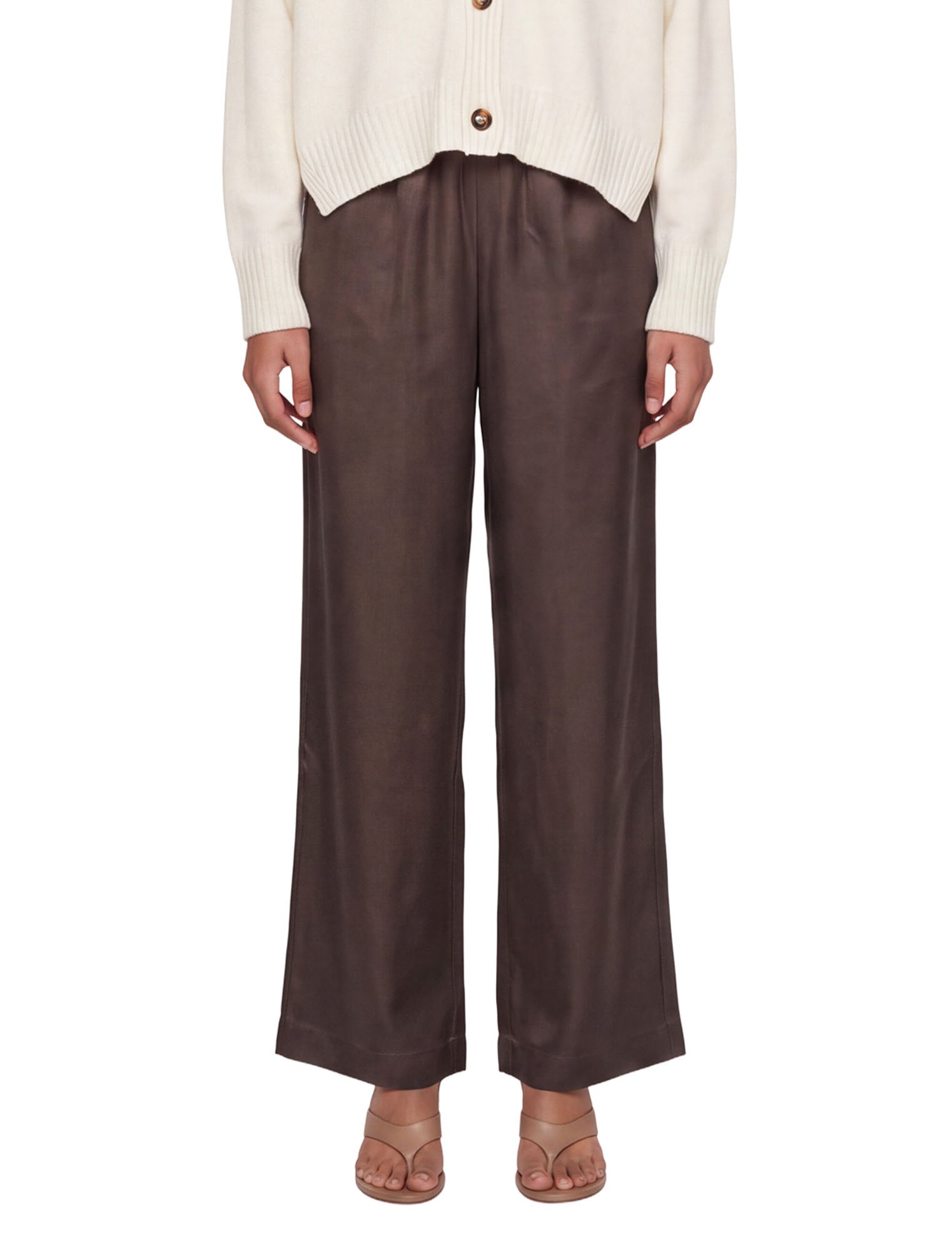 Pantaloni a gamba larga Alera in twill di seta in marrone 