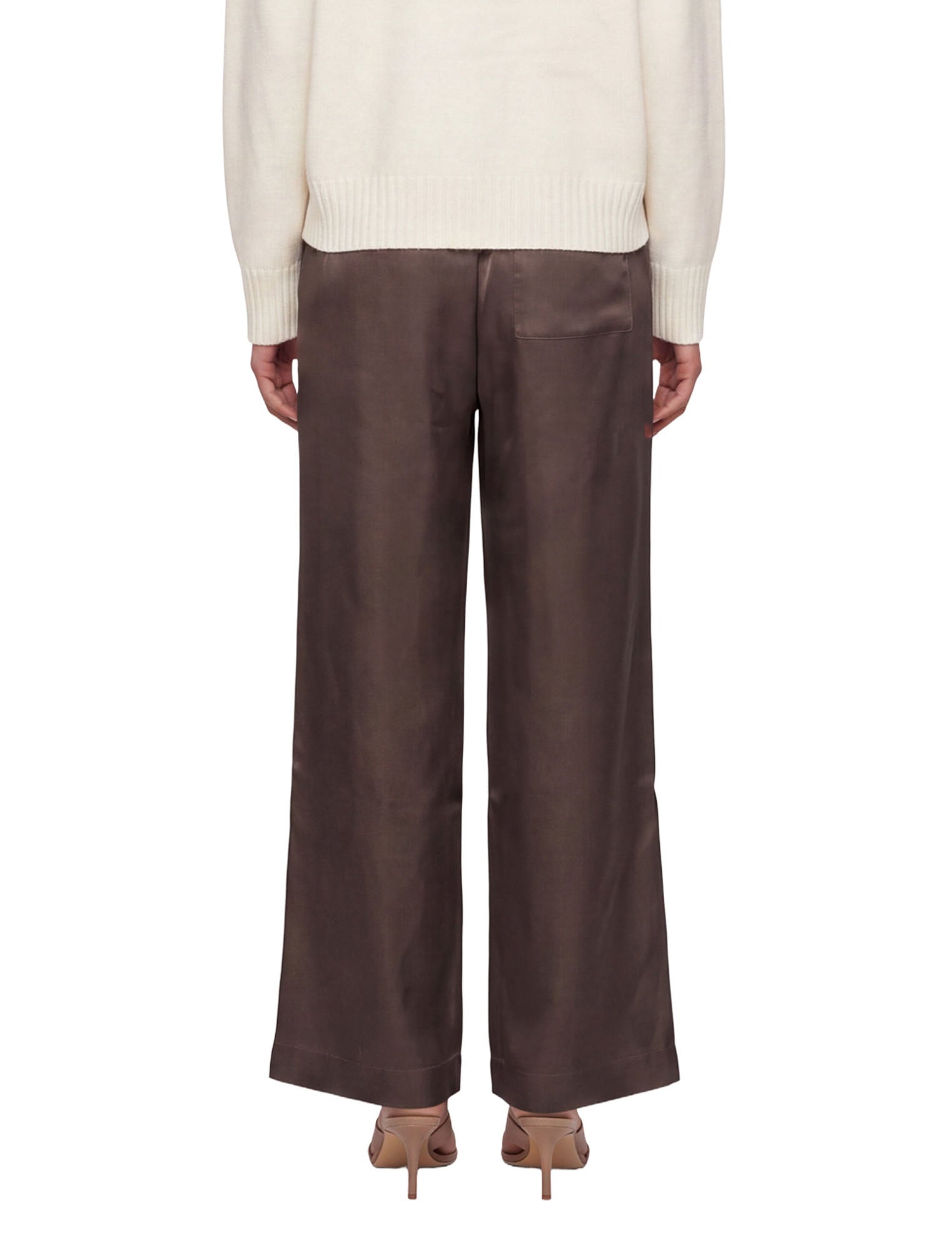 Pantaloni a gamba larga Alera in twill di seta in marrone 