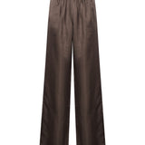 Pantaloni a gamba larga Alera in twill di seta in marrone 