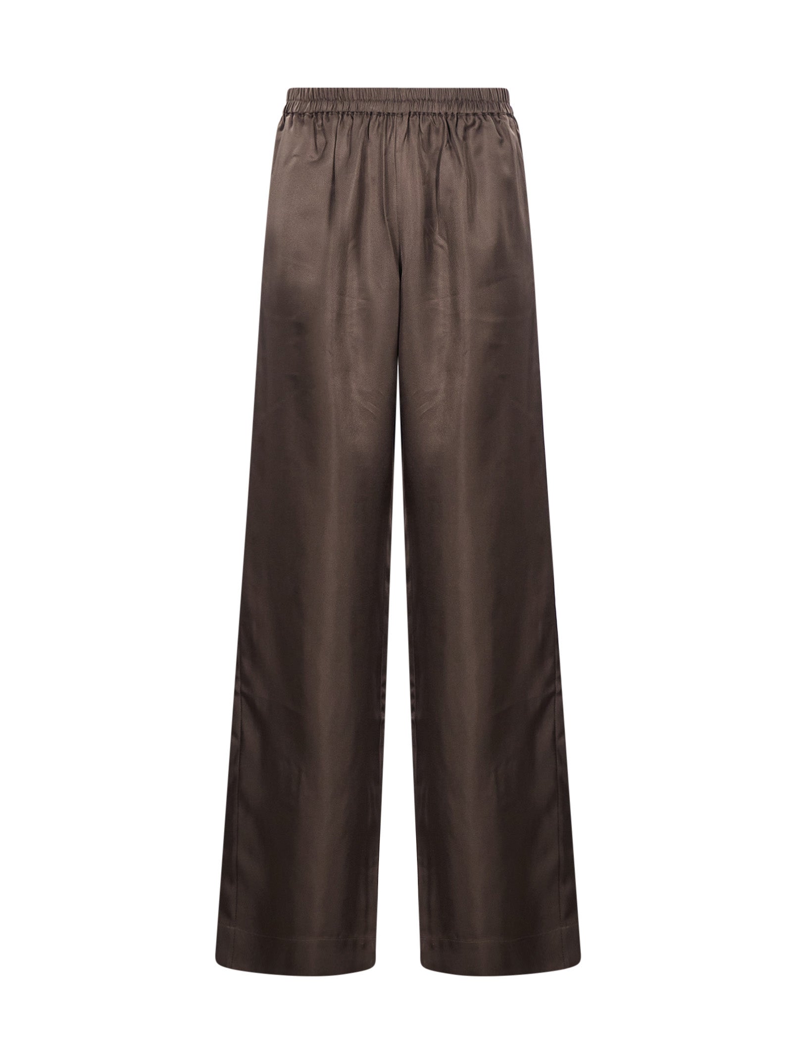Pantaloni a gamba larga Alera in twill di seta in marrone 