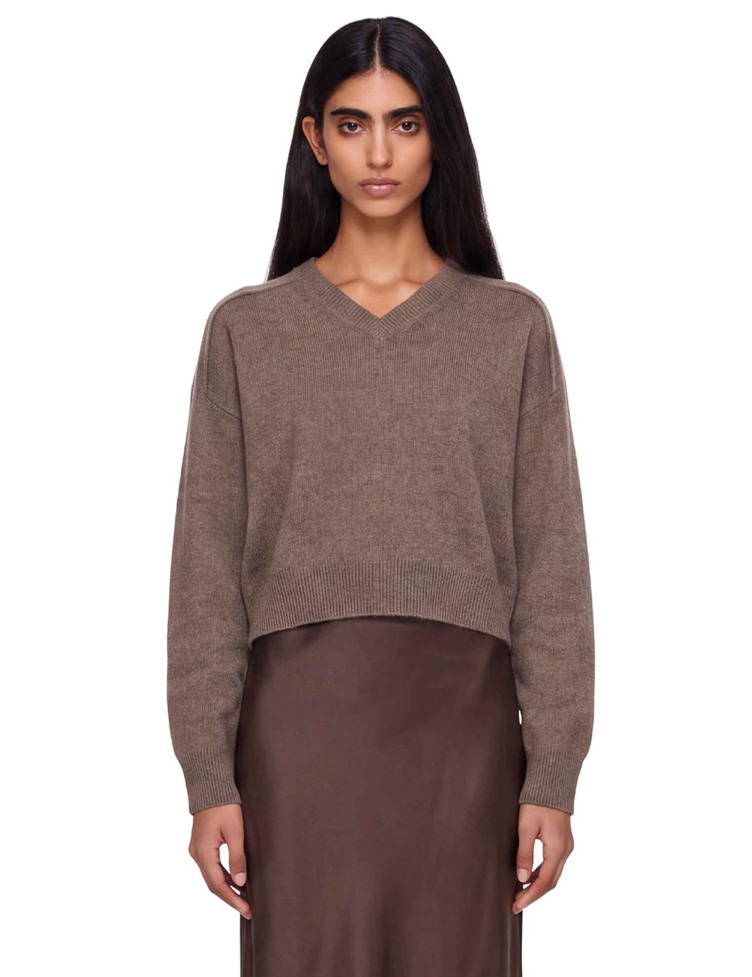 Maglione con scollo a v anzor in marrone 