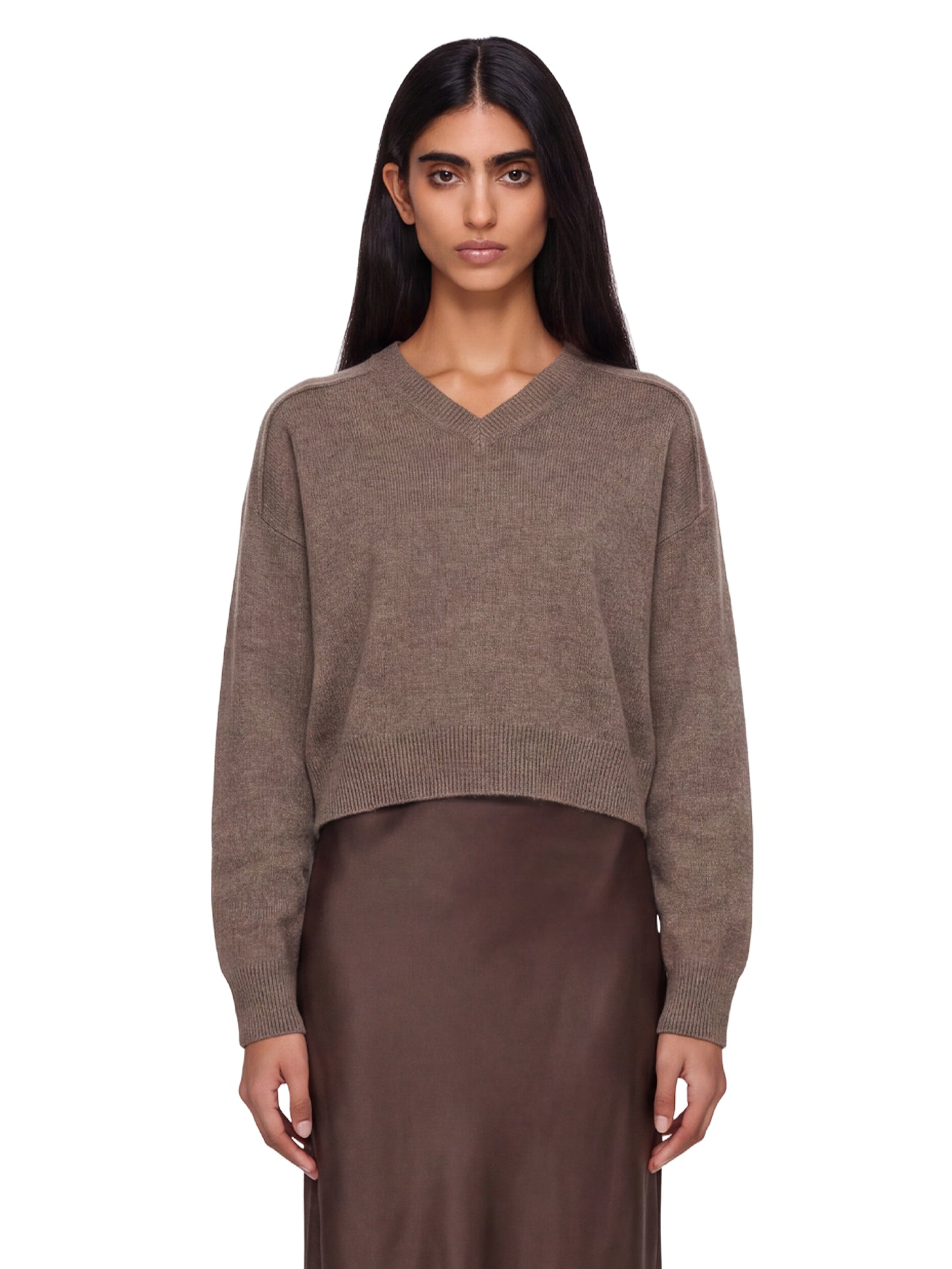 Maglione con scollo a v anzor in marrone 