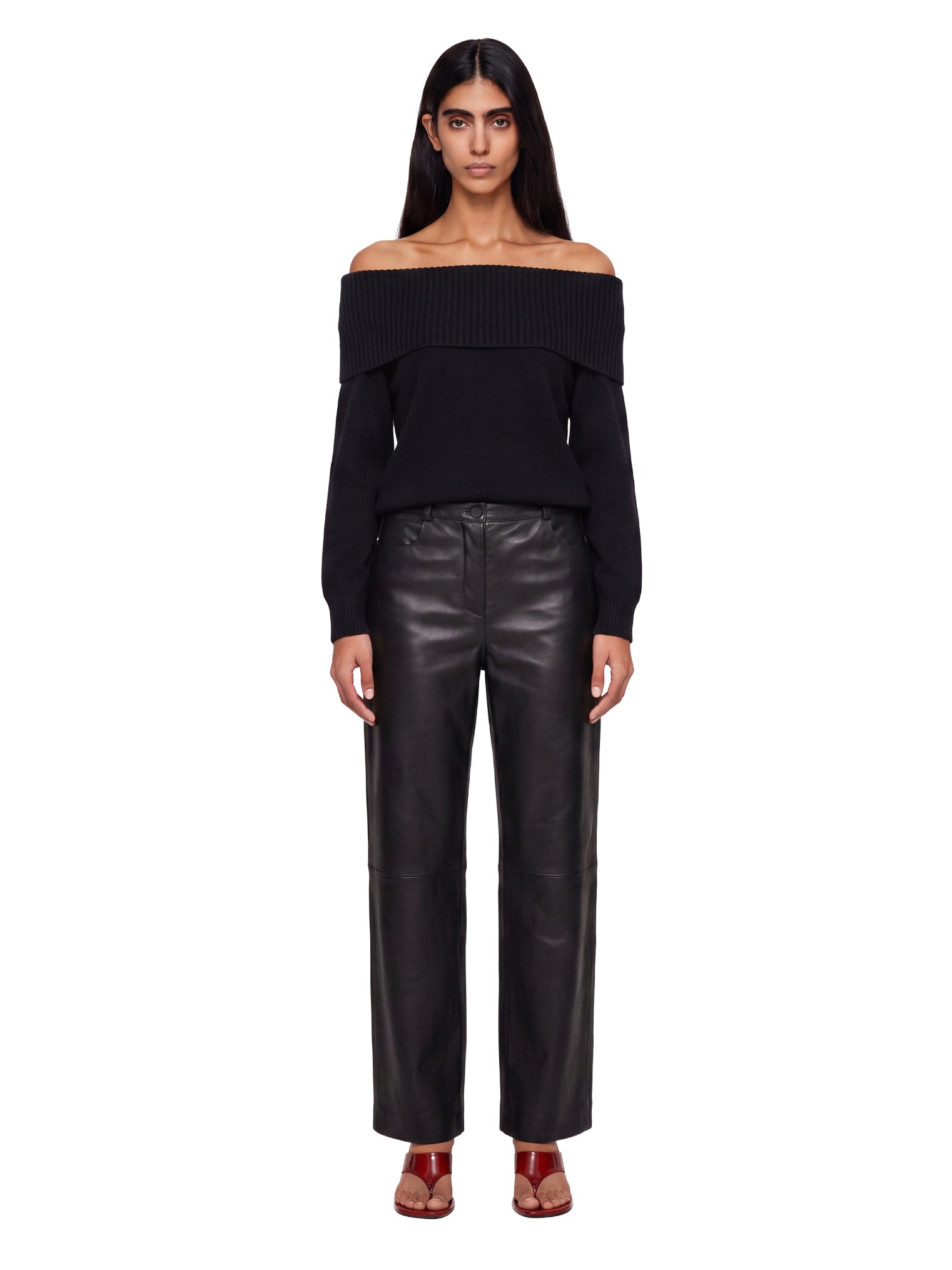 Pantaloni regular Cobe in pelle in nero 