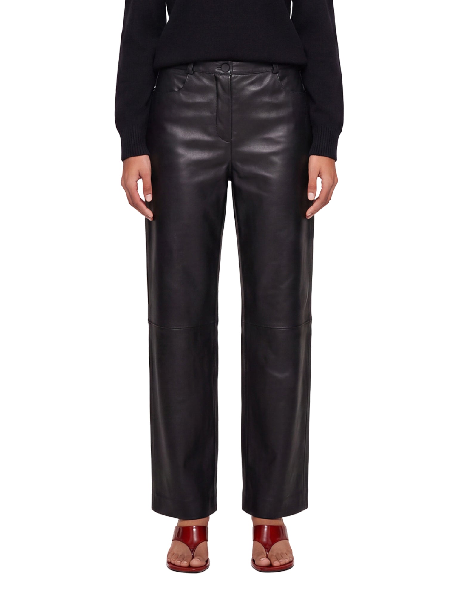 Pantaloni regular Cobe in pelle in nero 