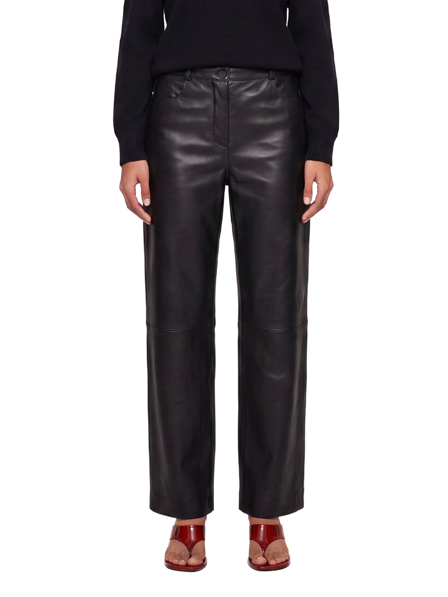 Pantaloni regular Cobe in pelle in nero 