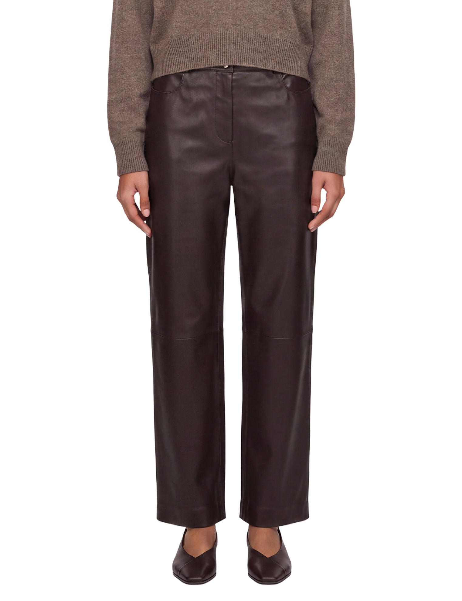 Pantaloni regular Cobe in pelle in marrone 