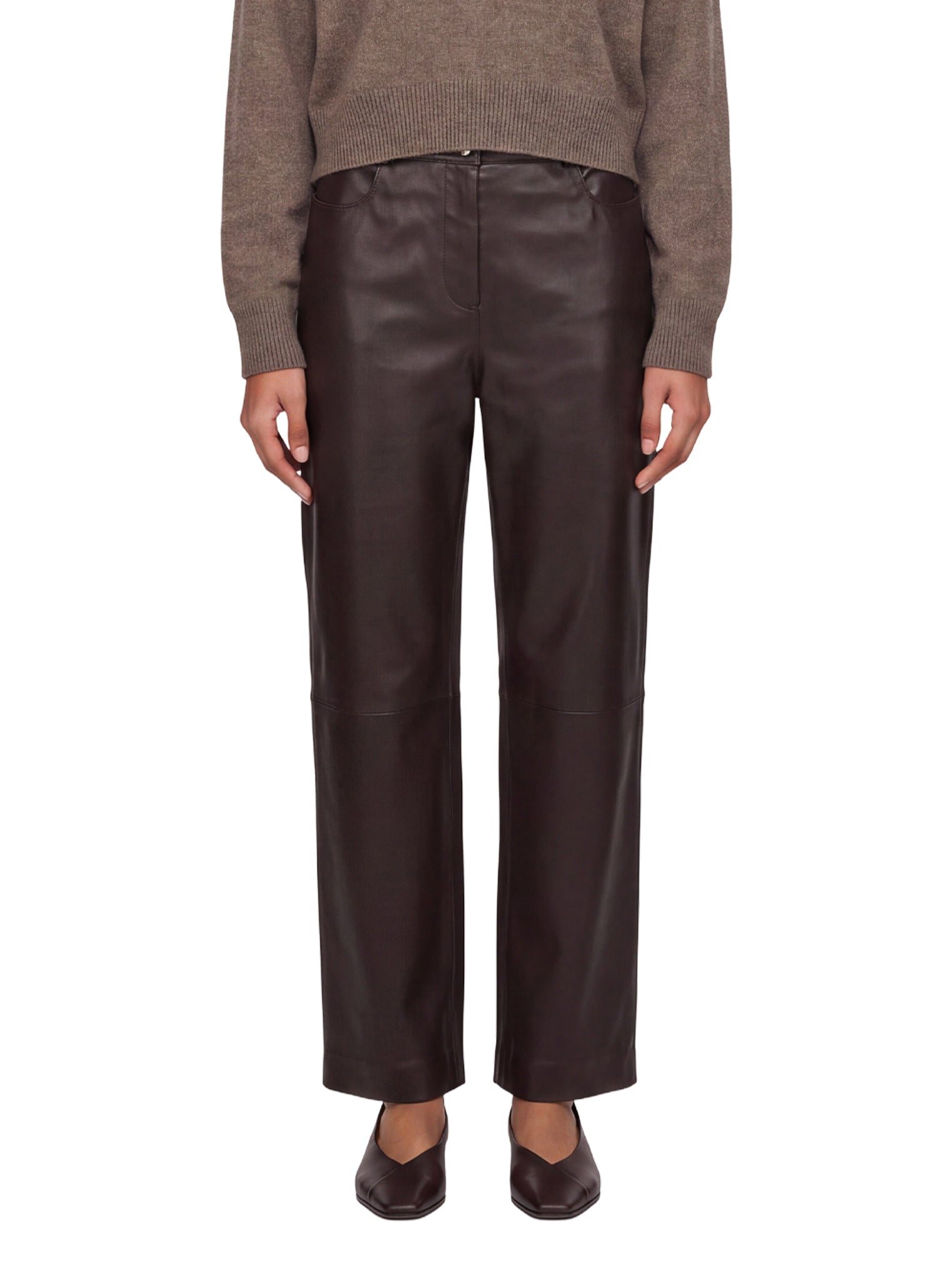 Pantaloni regular Cobe in pelle in marrone 
