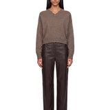 Pantaloni regular Cobe in pelle in marrone 