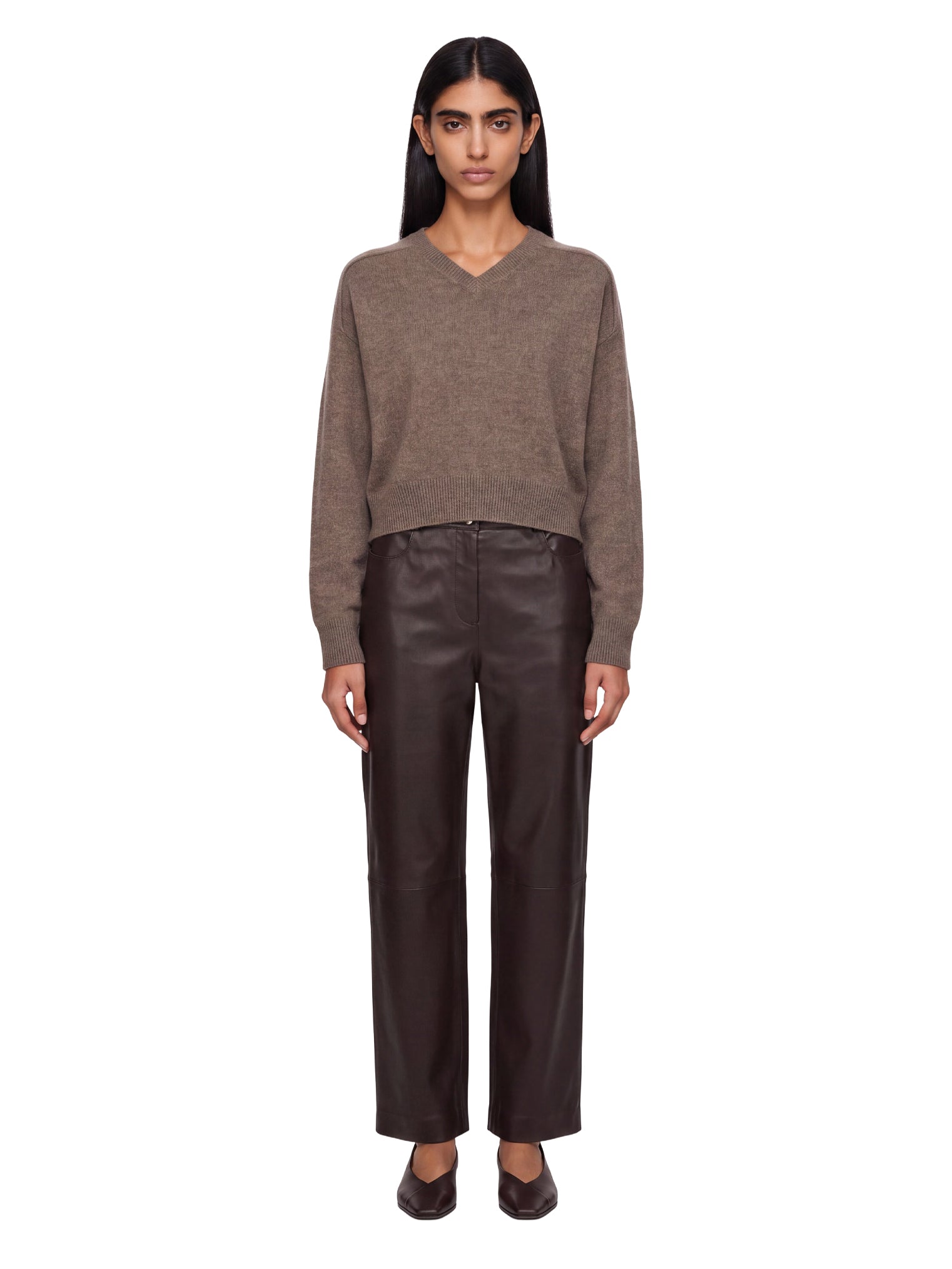 Pantaloni regular Cobe in pelle in marrone 