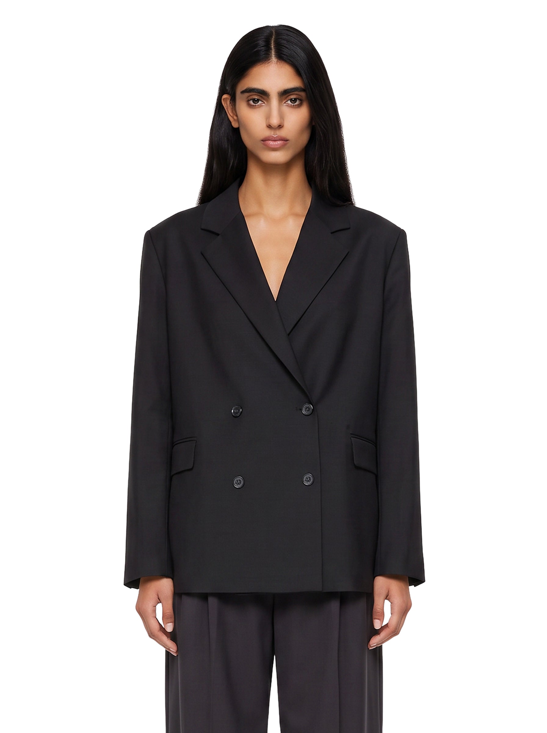 Blazer doppiopetto con revers a lancia in nero 