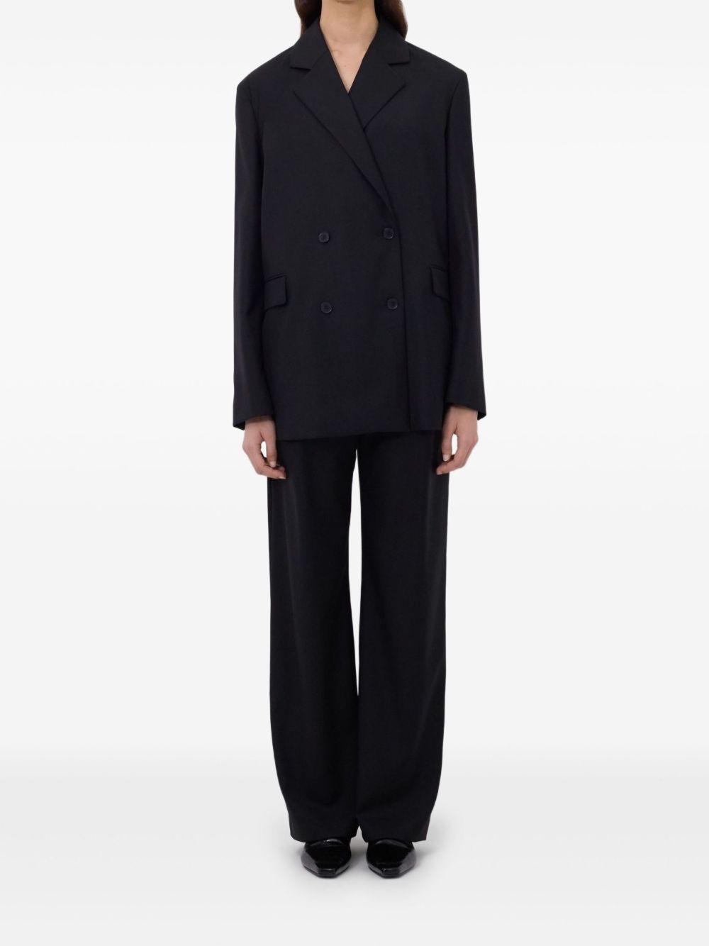 Blazer doppiopetto con revers a lancia in nero 