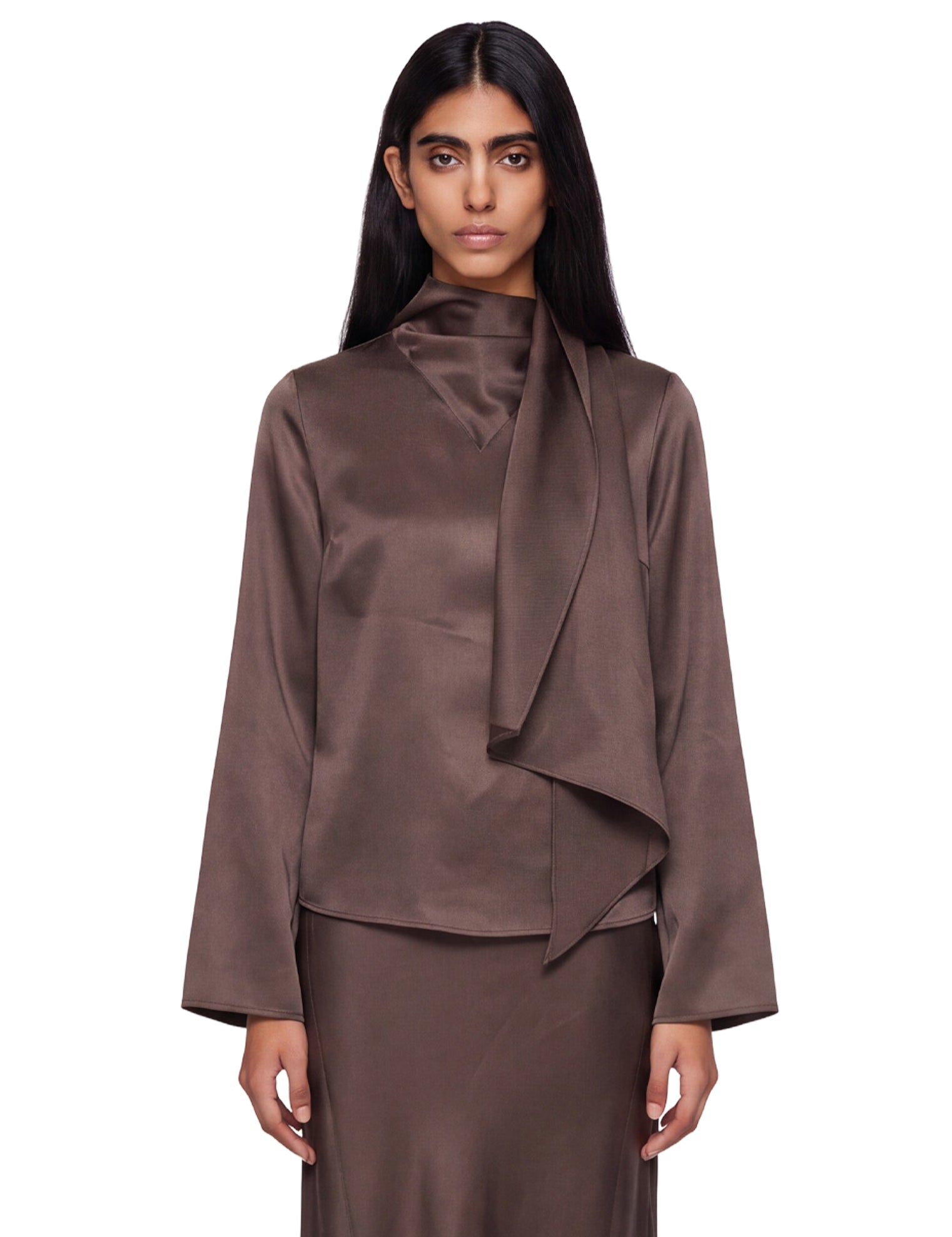 Blusa con foulard Gala in marrone 