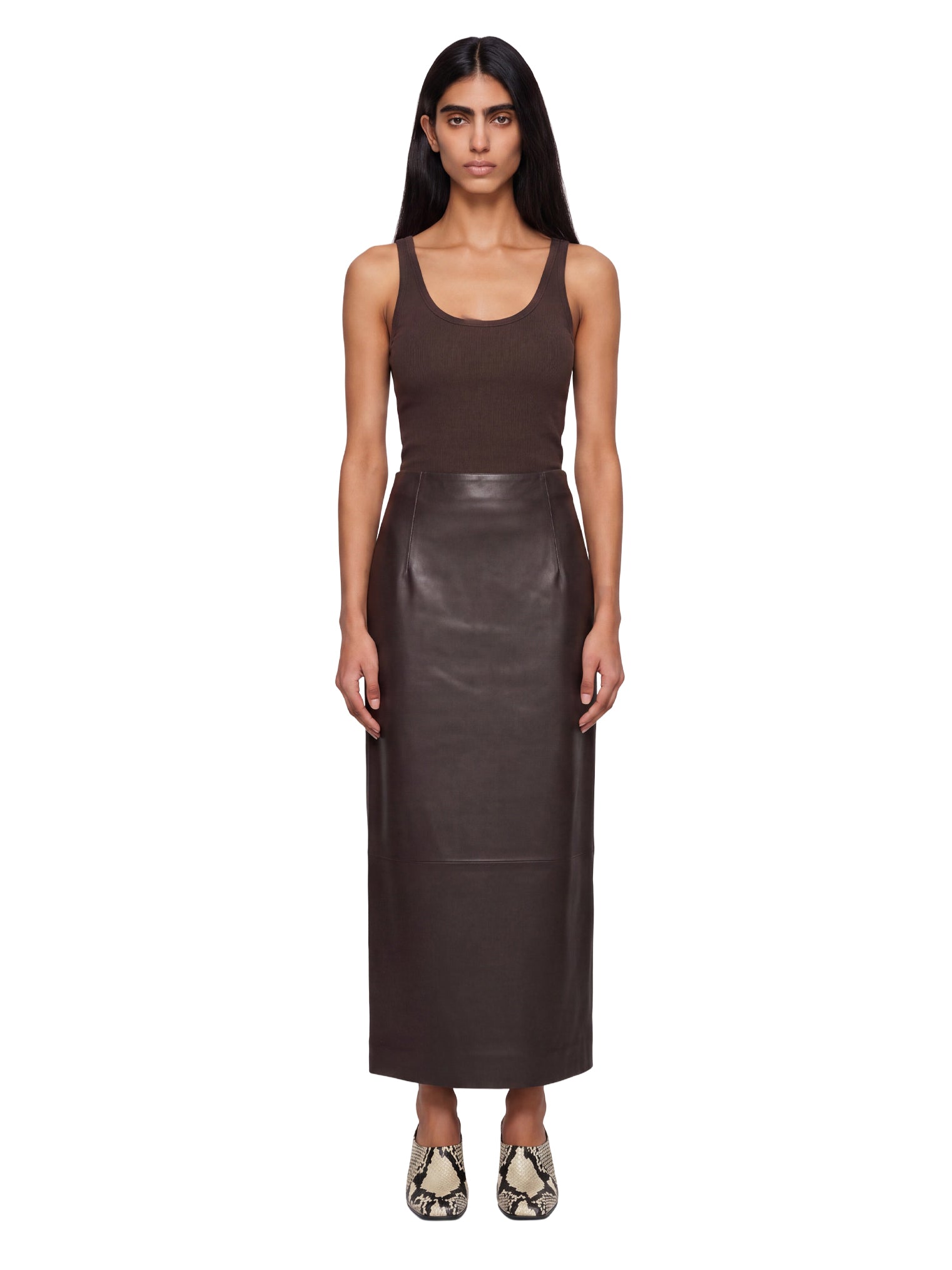 Gonna maxi in pelle Inga in marrone 